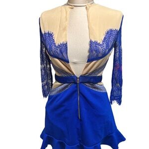 Three Floor Royal Blue and Beige Dress